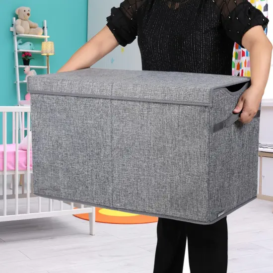 Kids Toy Box Chest - Extra Large Lightweight Collapsible Toy Storage Organizer Boxes Bins Baskets for Kids, Boys, Girls, Nursery Room, Playroom, Closet (Linen Gray) {4}
