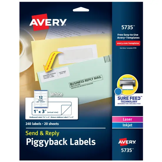Avery Send & Reply Piggyback Mailing Labels, Sure Feed Technology, 1-5/8" x 4" Outer, 1" x 3" Inner, 240 Labels (5735) {1}