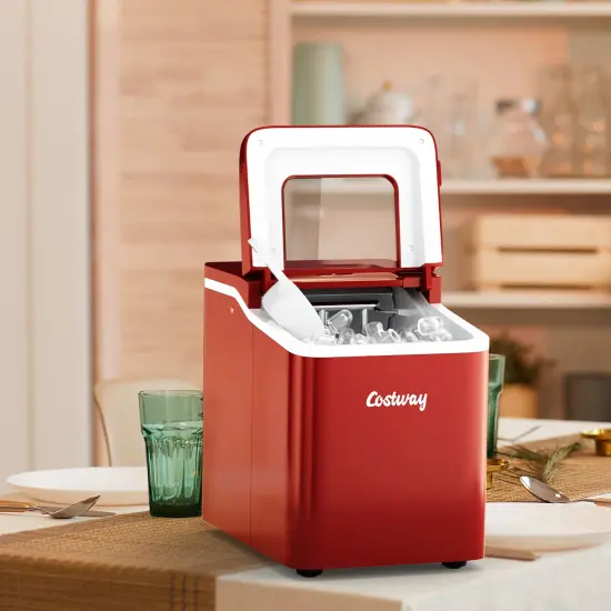 Costway Portable Ice Maker Machine Countertop 26Lbs/24H Self-cleaning w/ Scoop Silver\Green {8}