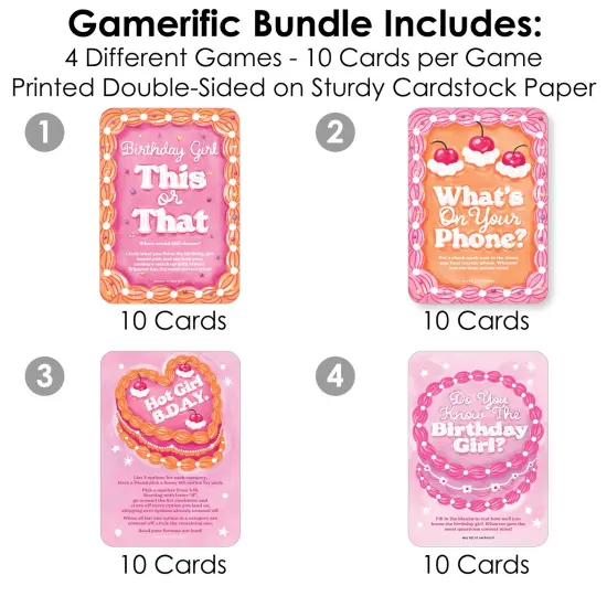 Big Dot of Happiness Hot Girl Bday - 4 Vintage Cake Birthday Party Games - 10 Cards Each - Gamerific Bundle {4}