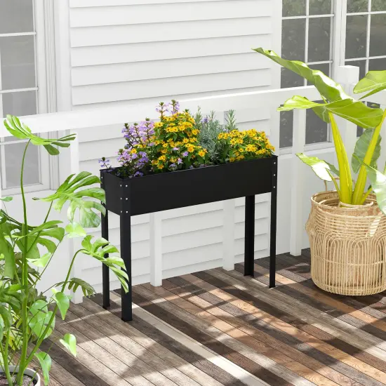 Costway 40" Raised Garden Bed with Legs Metal Elevated Planter Box Drainage Hole Backyard Green/Black {3}