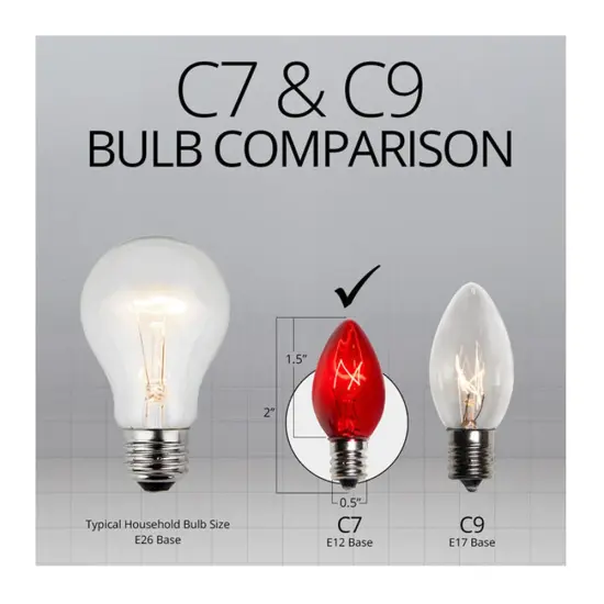 25Pk - Wintergreen 5W C7 Red Triple Dipped Transparent Incandescent Bulbs {3}