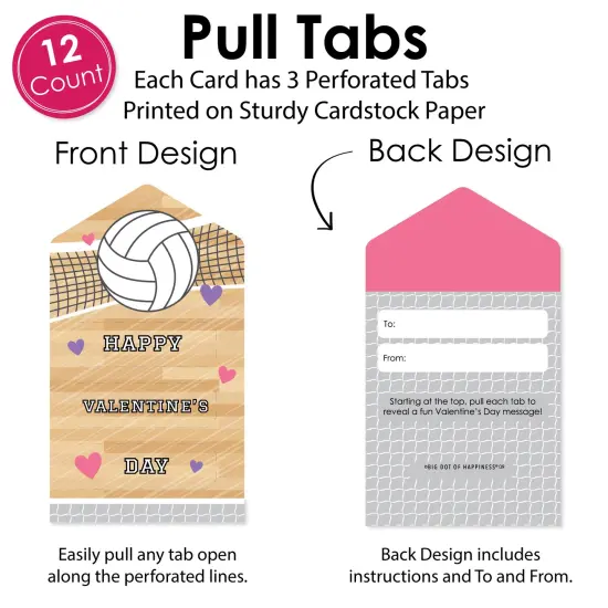 Big Dot of Happiness Bump, Set, Spike - Volleyball - Cards for Kids - Happy Valentine's Day Pull Tabs - Set of 12 {6}