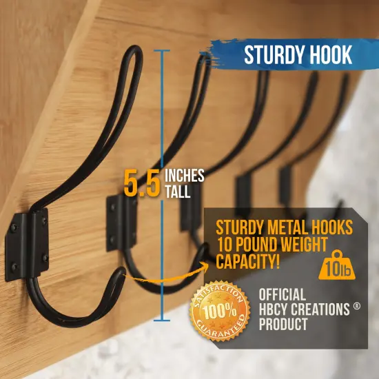 HBCY Creations Rustic Wall Mounted Coat Rack Shelf - Wooden Country Style 24" Entryway Shelf with Hooks - Solid Pine Wood - For Entryway, Kitchen, Bathroom Bamboo {4}