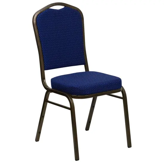 Emma and Oliver Crown Back Stacking Banquet Dining Chair NavyBlueFab/GoldVein {1}