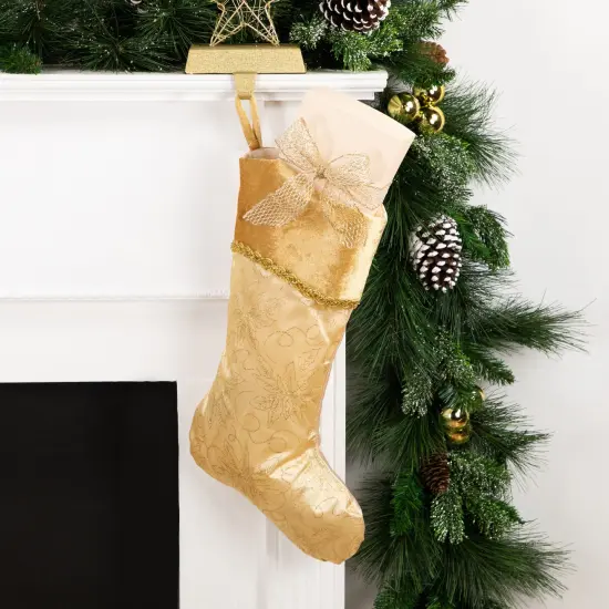 Northlight 20" Gold Glittered Poinsettia Christmas Stocking {3}