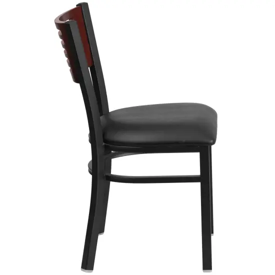 Emma and Oliver Decorative Slat Back Metal Restaurant Dining Chair Mahog/BlackVYL/Black {4}