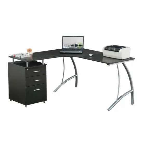 Techni Office Solutions 59" Espresso Brown Unique Techni Mobili Modern L-Shaped Computer Desk with Cabinet and Storage {5}