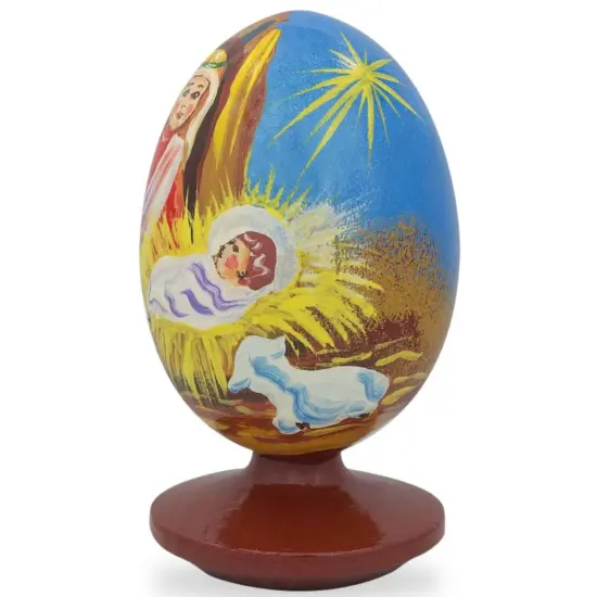 Nativity Scene with Angel and Lambs Wooden Figurine {5}