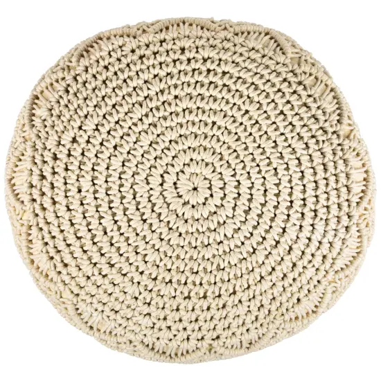Northlight 18" Solid Cream Macrame Round Handmade Natural Cotton Pouf Ottoman Ivory {6}