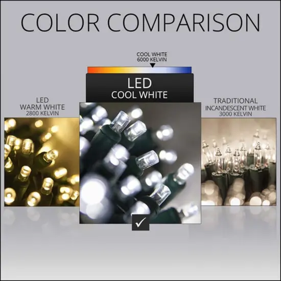 70 Cool White 5mm LED Christmas Lights, Green Wire, 4" Spacing {3}