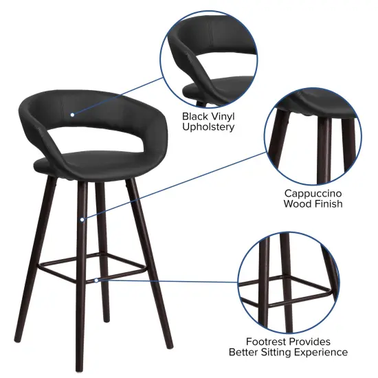 Merrick Lane Plath Wood Ultramodern Bar Counter Stool With Upholstered Seat Black {2}