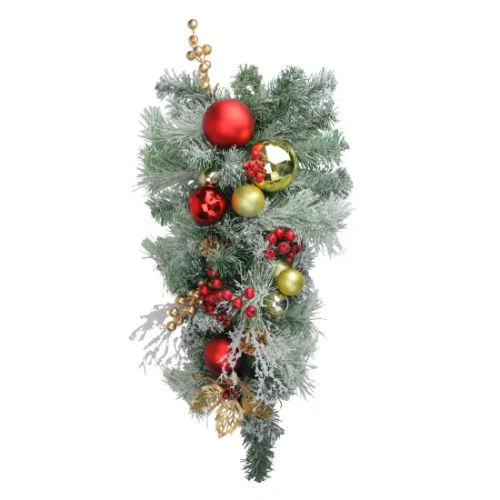 Northlight Flocked Artificial Christmas Teardrop Swag - 24" - Red and Gold - Unlit {3}