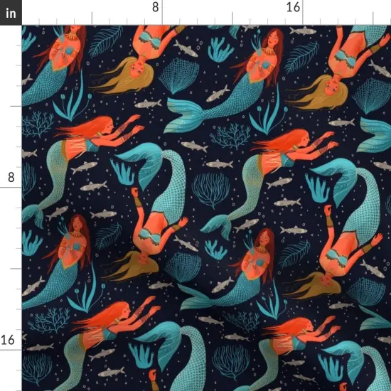 Various Fabrics by the Yard or Fat Quarter Mermaids Under The Sea Seaside Whimsical Ocean Nautical Custom Printed Fabric by Spoonflower {2}