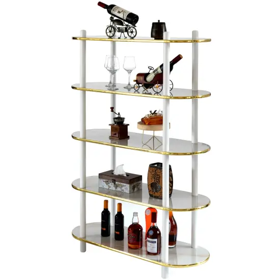 5 Tier Open Bookshelf, Contemporary Classic Modern Style Free Standing Wood Display Rack Unit for Collections,&nbsp;59" Height Etagere Bookcase White {1}
