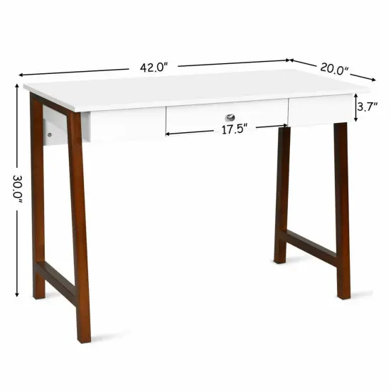 Costway Computer Desk Laptop PC Writing Table Makeup Vanity Table w/Drawer and Wood Legs {2}