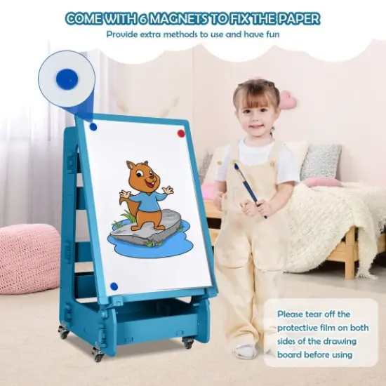 Kids' Standing Art Easel with 4-Level Adjustable Height and Multi-Functional Drawing Board Navy {3}