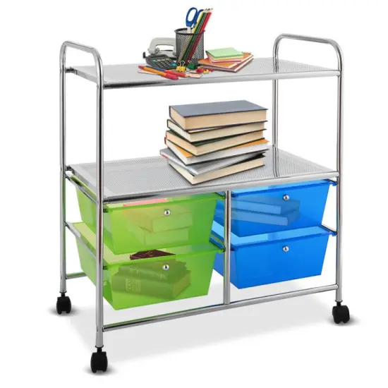 4 Drawers Shelves Rolling Storage Cart Rack Blue {4}