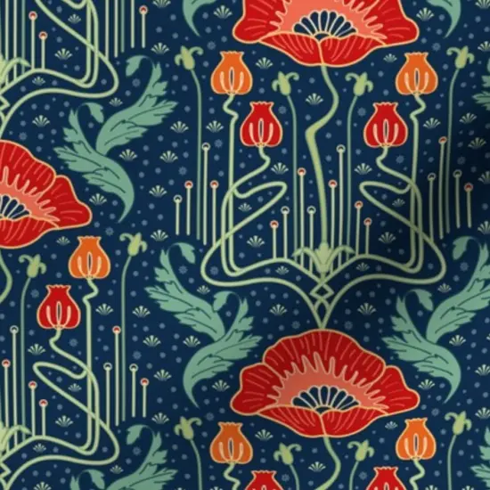 Various Fabrics by the Yard or Fat Quarter Small Art Nouveau Poppy Red Custom Printed Fabric by Spoonflower {7}