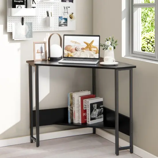 Triangle Computer Corner Desk with Charging Station Black {4}