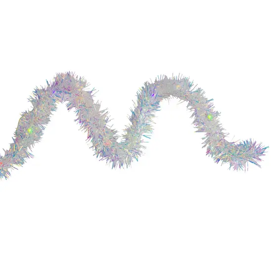 Kurt Adler 9.25' LED Lighted Iridescent Tinsel Christmas Garland, Multi-Color Lights Silver {1}