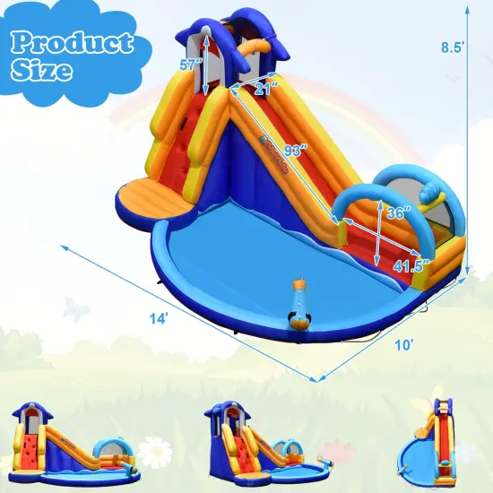 Inflatable Bouncy House with Slide and Splash Pool without Blower {4}