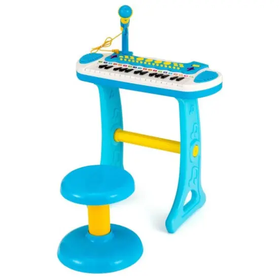 Kids Piano Keyboard with Adjustable Microphone and Stool Pink {7}
