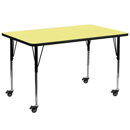 Emma and Oliver Mobile 30x72 Rectangle Laminate Adjustable Activity Table Yellow {1}