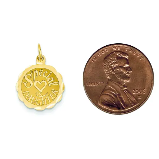 14K Yellow Gold Special Daughter Heart Disc Charm Jewerly 23mm x 15mm {2}