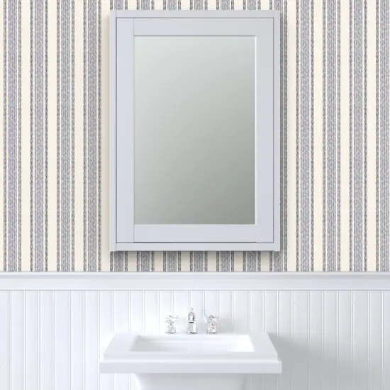 Pre-Pasted Wallpaper 2FT Wide Country Stripe Coastal Rustic Farmhouse Nautical Blue Cream Vertical Line Large Scale Custom Pre-pasted Wallpaper by Spoonflower {6}