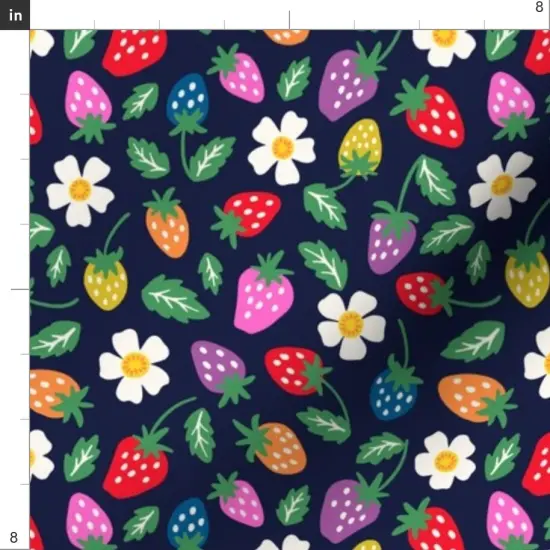 Various Fabrics by the Yard or Fat Quarter Summer Strawberry Bright Colorful White Flowers Small Scale Happy Whimsical Custom Printed Fabric by Spoonflower {4}