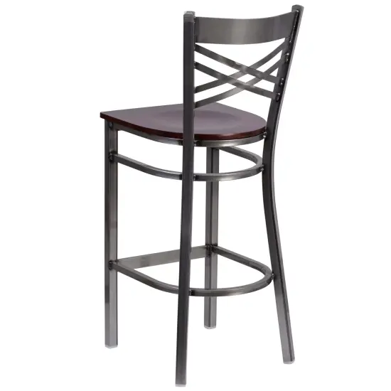 Emma and Oliver Clear Coated "X" Back Metal Restaurant Dining Barstool Cherry/ClearCoated {8}