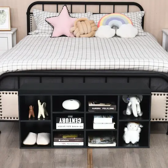 10-Cube Organizer Entryway Padded Shoe Storage Bench Black {6}