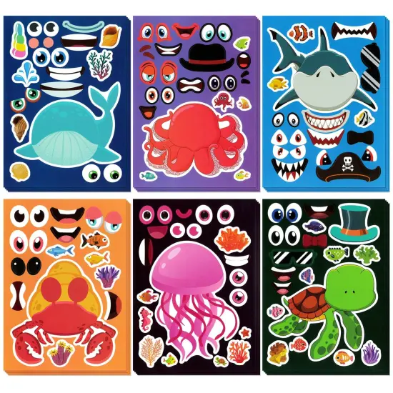 Wrapables Make Your Own Sticker Sheets, DIY Make a Face Animal, Food, Party Favor Stickers (24 Sheets) Sea Animals {1}