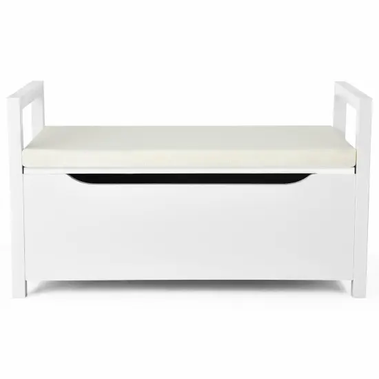 Shoe Bench Hallway Entryway Storage Rack with Cushion Seat White {4}