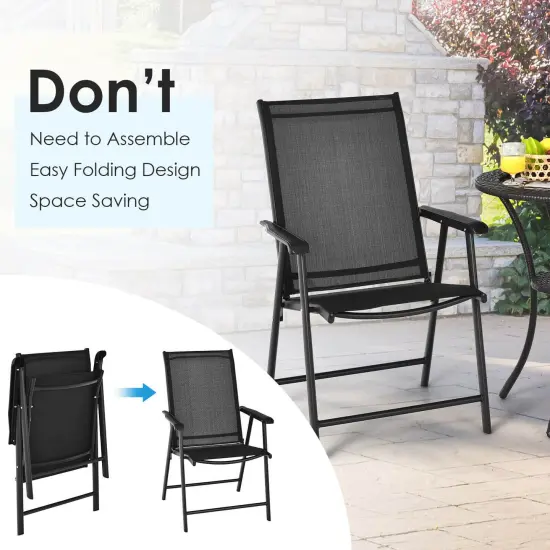 Set of 2 Outdoor Patio Folding Chairs with with 2 Ergonomic Armrests and Iron Frame Black {3}