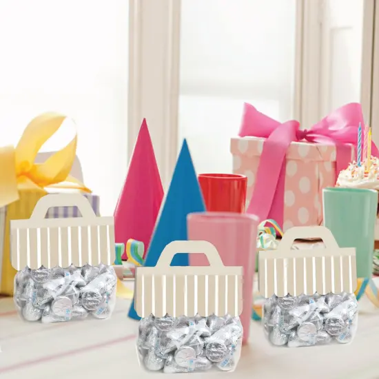 Big Dot of Happiness Tan Stripes - DIY Simple Party Clear Goodie Favor Bag Labels - Candy Bags with Toppers - Set of 24 {7}