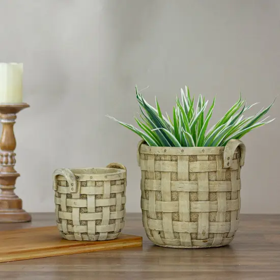Napa Home & Garden Set of 2 Beige Tobacco Basket Planter Set 9.5" {3}