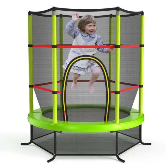 55 Inch Kids Recreational Trampoline Bouncing Jumping Mat with Enclosure Net Green {4}