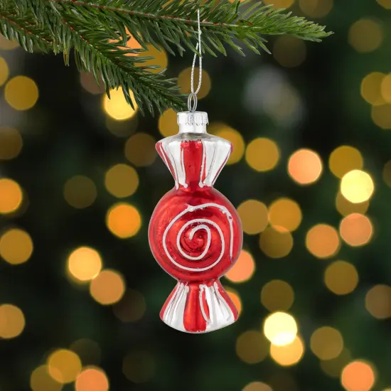 Northlight 4" Peppermint Candy Glass Christmas Ornament Red {3}