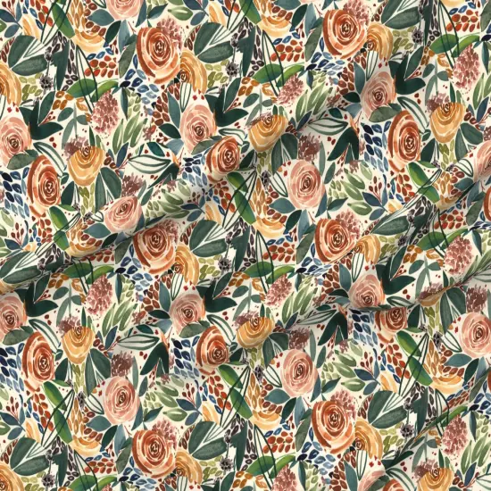Various Fabrics by the Yard or Fat Quarter Boho Watercolor Roses Floral Medium Scale Multicolor Colorful Cream Botanical Peach Custom Printed Fabric by Spoonflower {6}