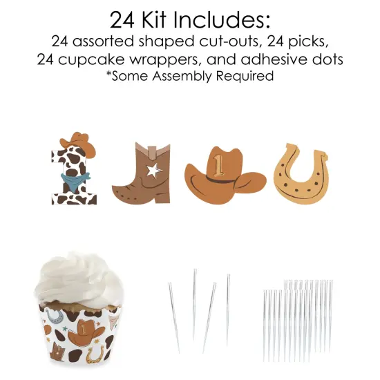 Big Dot of Happiness My First Rodeo - Cupcake Decoration - Little Cowboy 1st Birthday Party Cupcake Wrappers and Treat Picks Kit - Set of 24 {5}