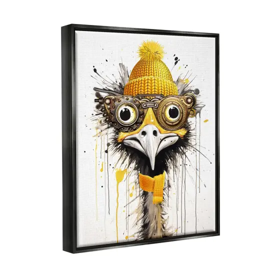 Stupell Industries Yellow Steampunk Emu Framed Floater Canvas Wall Art Black Floater Frame {3}