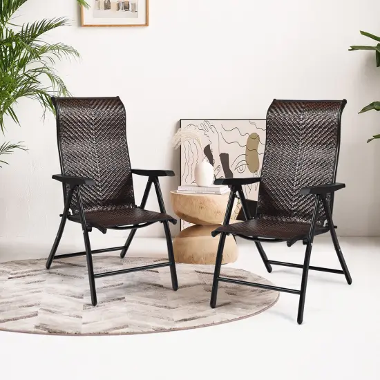 2 Pieces Patio Rattan Folding Reclining Chair {1}