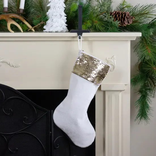 Northlight 20" Gold and White Reversible Sequin Cuff Christmas Stocking {3}