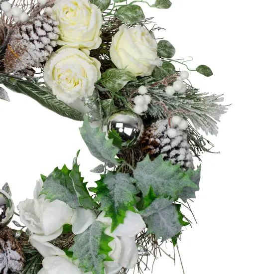 Northlight Floral Flocked Pine Artificial Grapevine Christmas Wreath - 24" - Unlit White {4}