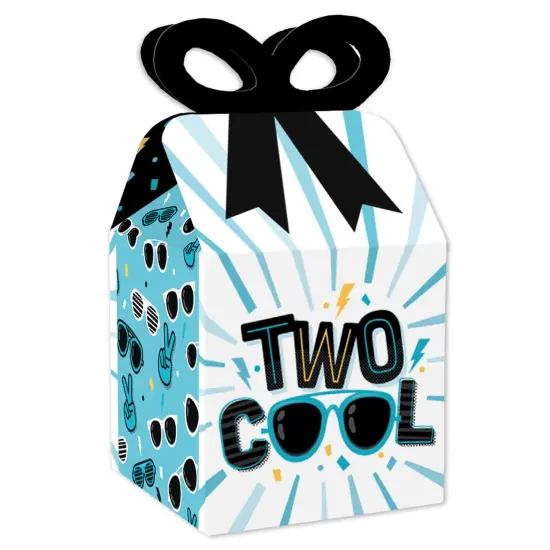 Big Dot of Happiness Two Cool - Boy - Square Favor Gift Boxes - Blue 2nd Birthday Party Bow Boxes - Set of 12 {1}