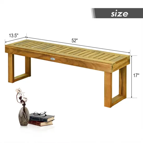 52 Inch Acacia Wood Dining Bench with Slatted Seat {4}