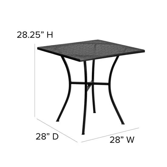 Emma and Oliver Commercial Grade 28" Square Colorful Metal Garden Patio Table Black {5}