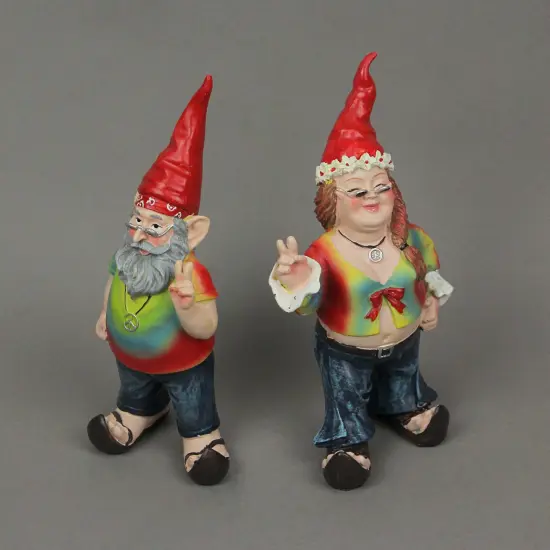Gnancy and Gnarley Pair of Hippie Garden Gnome Statues 8.25 Inches High {7}